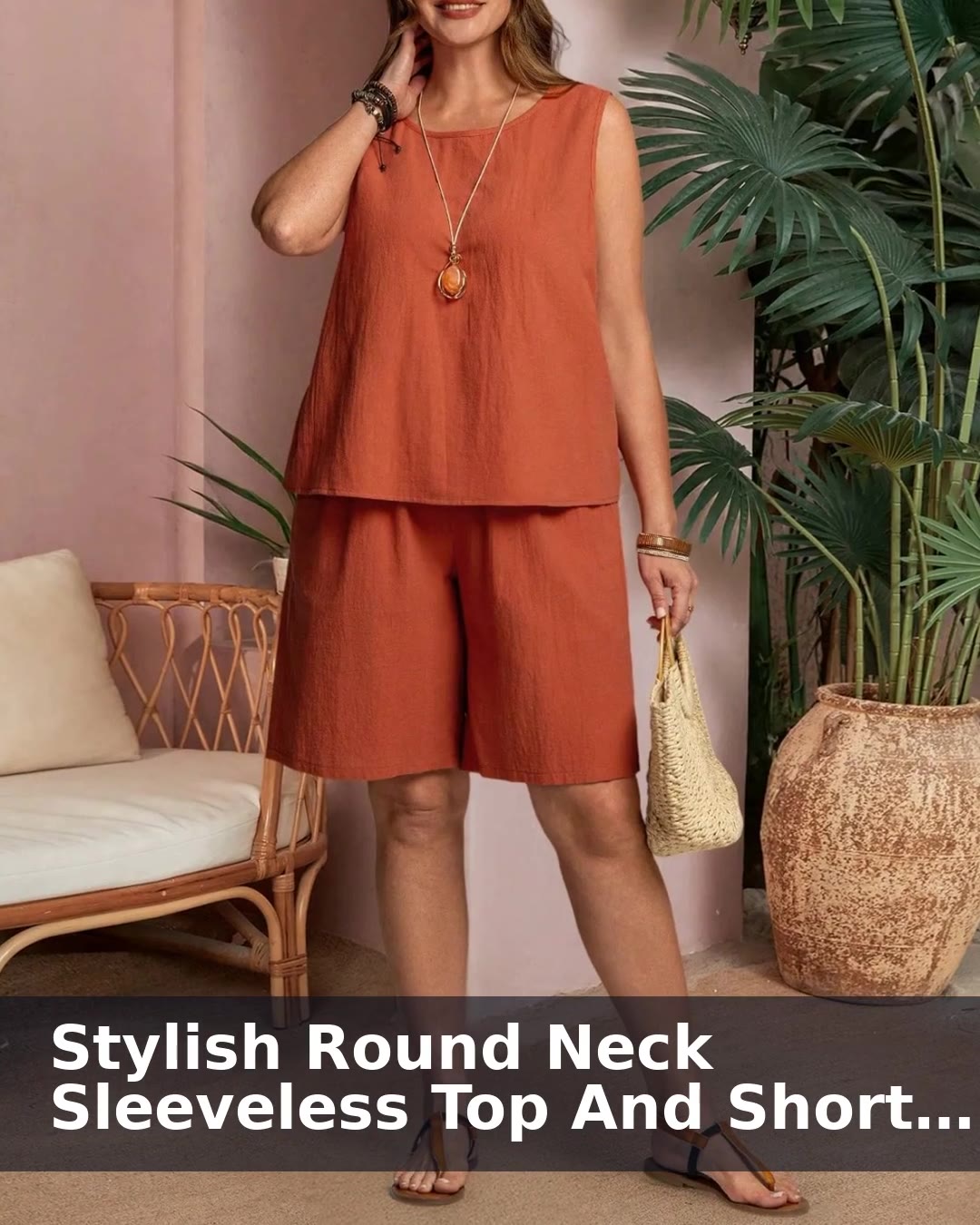 Stylish Round Neck Sleeveless Top And Short Set br - video