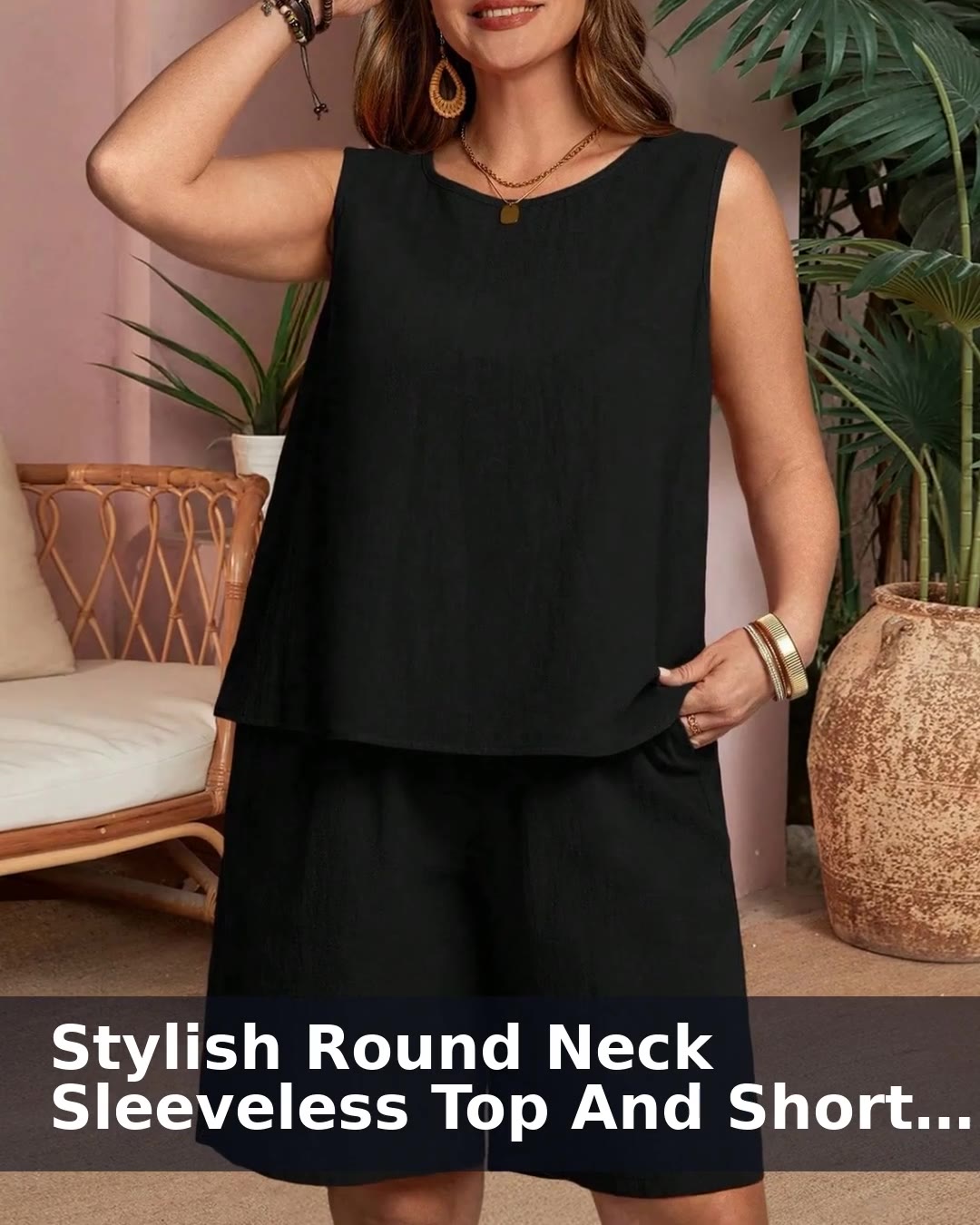 Stylish Round Neck Sleeveless Top And Short Set bl - video