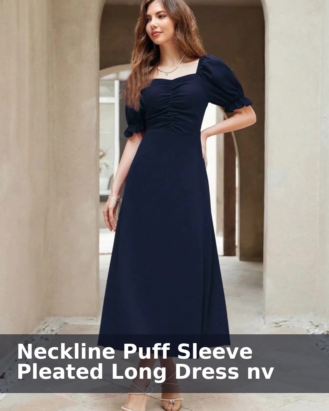 Neckline Puff Sleeve Pleated Long Dress nv - video