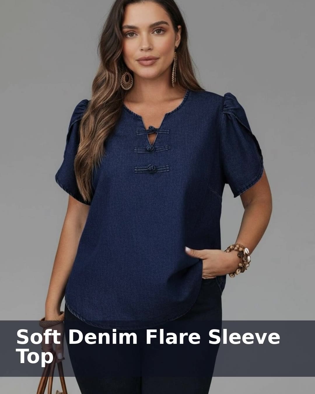Lovshy Soft Denim Flare Sleeve Top - video