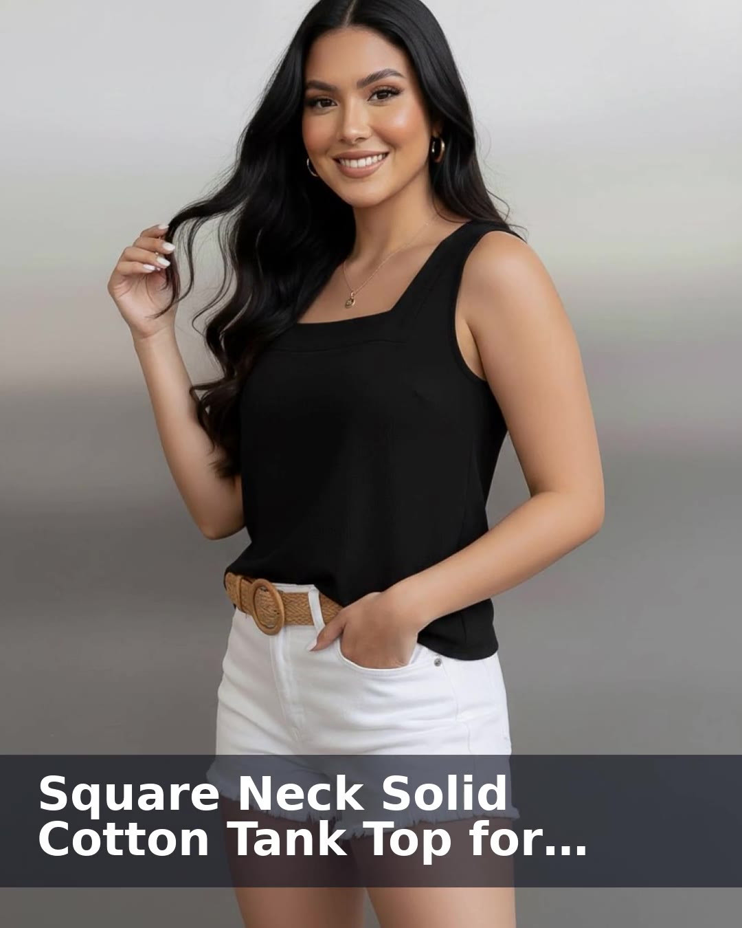 Square Neck Solid Cotton Tank Top for women bk - video