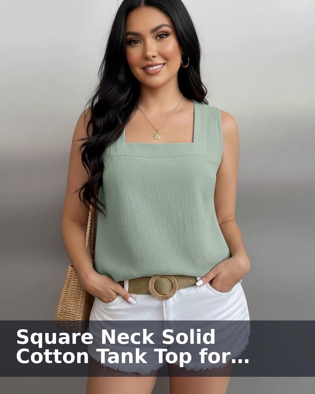 Square Neck Solid Cotton Tank Top for women Gn - video