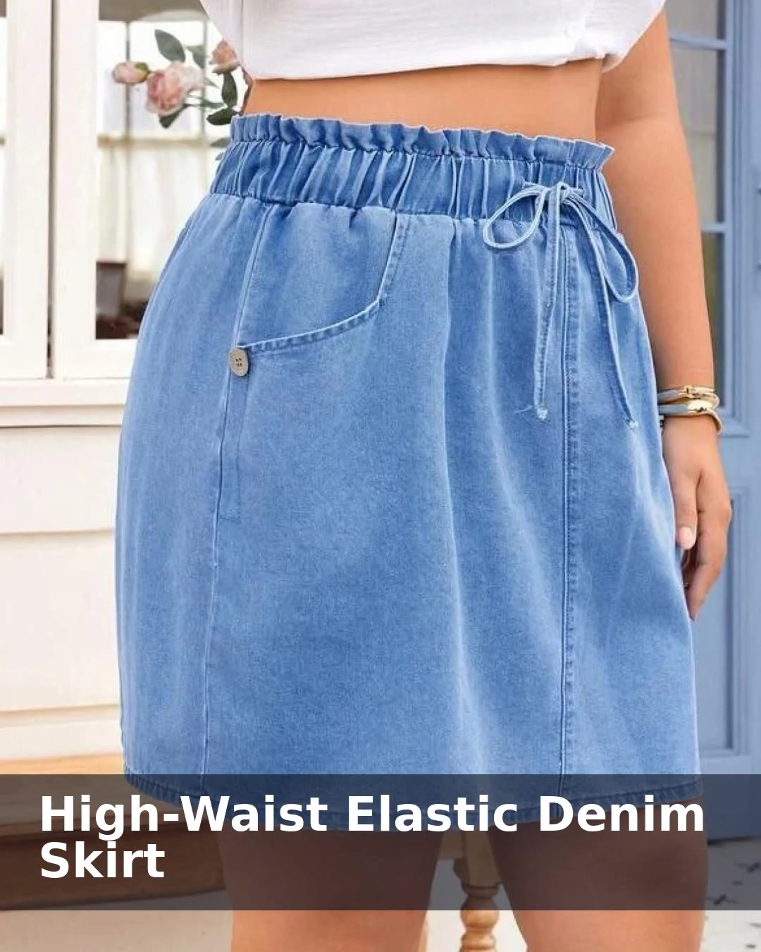 High-Waist Elastic Denim Skirt - video