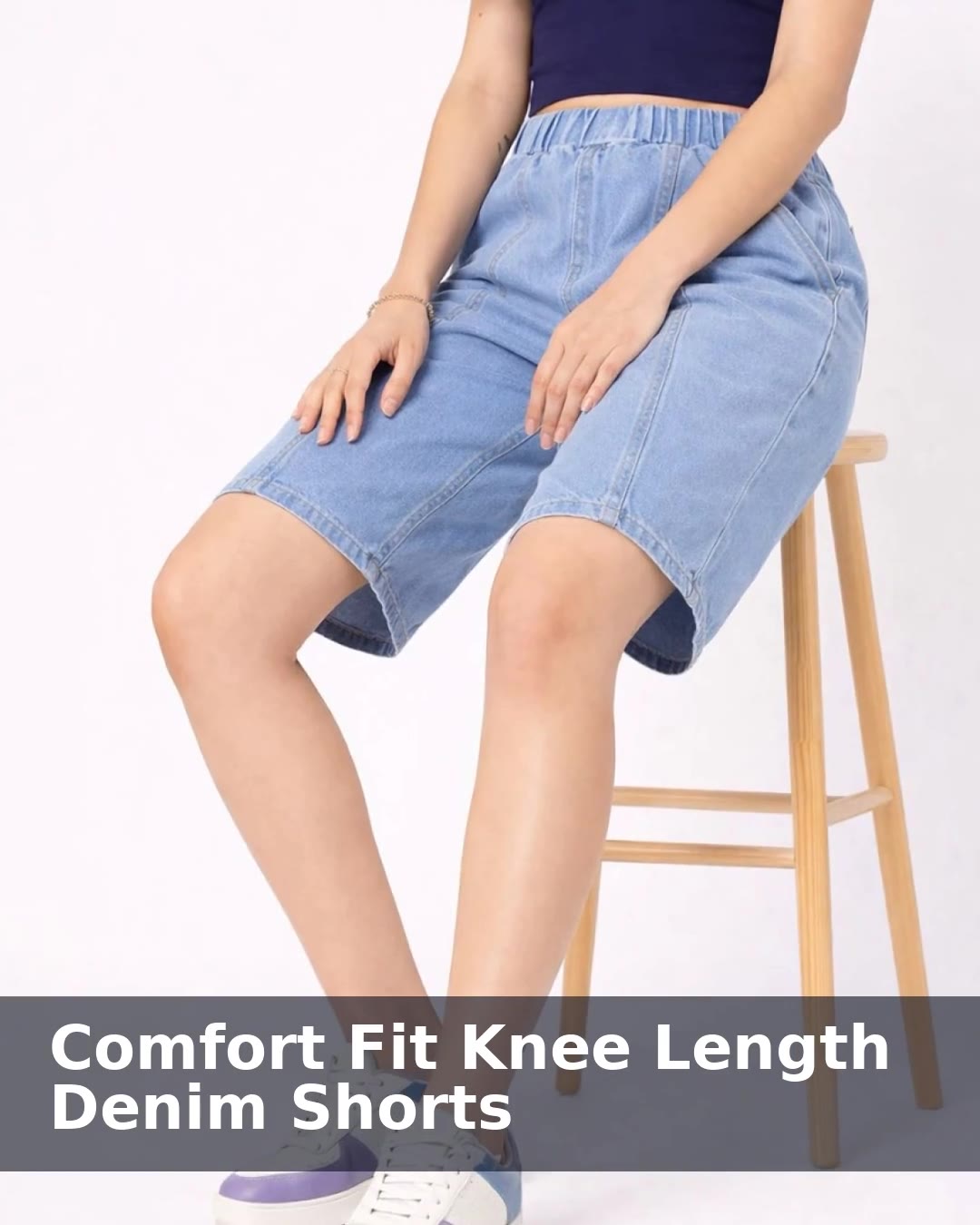 Comfort Fit Knee Length Denim Shorts - video