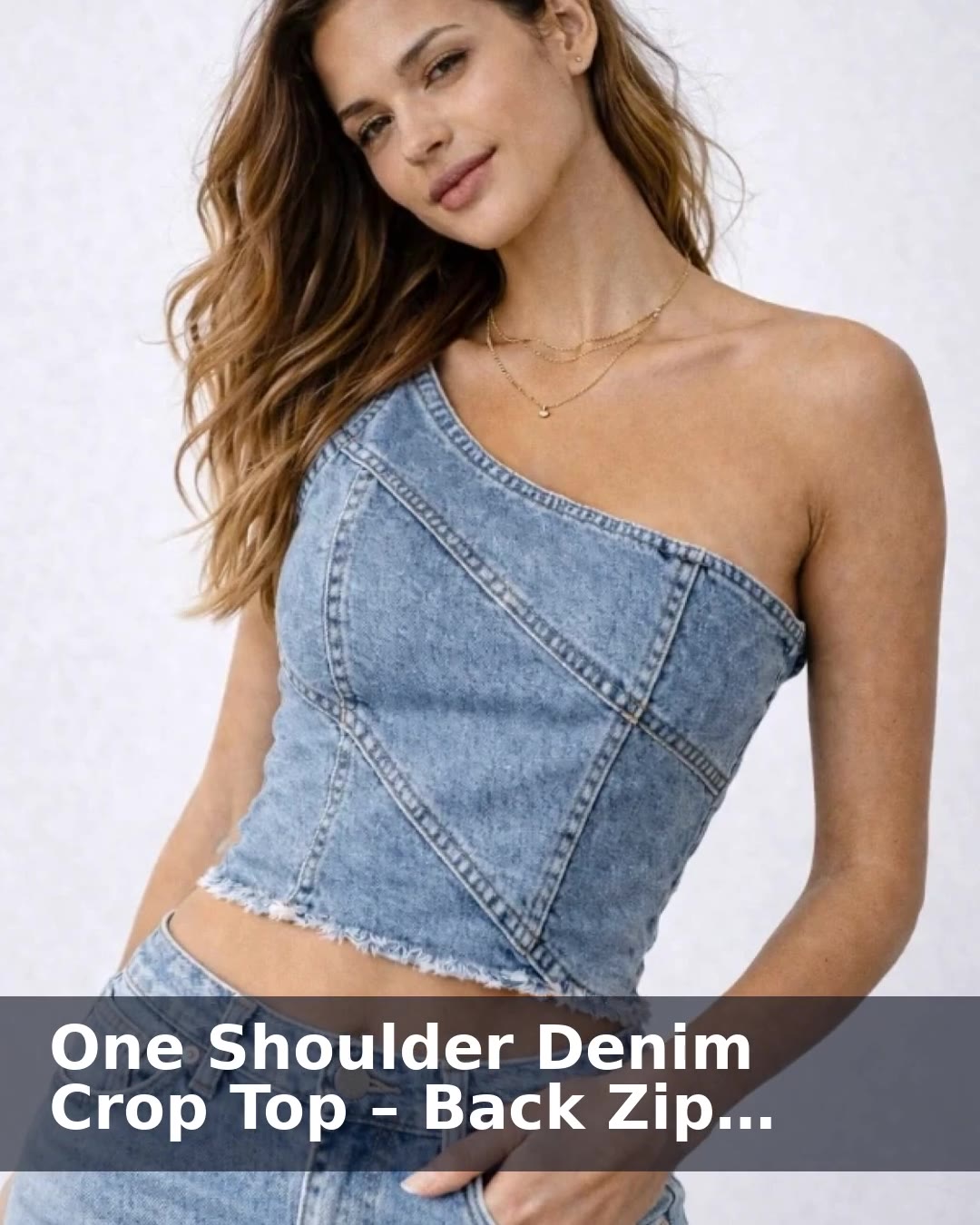 One Shoulder Denim Crop Top – Back Zip Bodycon Corset - video