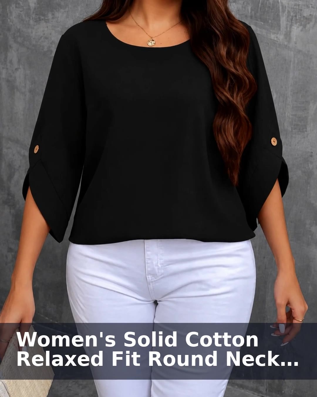 Women's Solid Cotton Relaxed Fit Round Neck Top - video